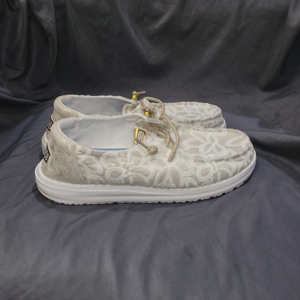 Hey Dude Women's Wendy Sparkling Metallic Lace Loafers Slip On Shoes Size 10